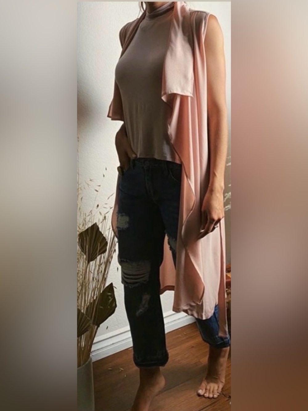 Light Pink Women's Sleeveless Coverup Vest